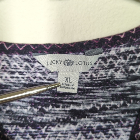 Lucky Lotus Racerback Tank Top XL Purple Black Cream Geometric BOHO High Low - Picture 5 of 6